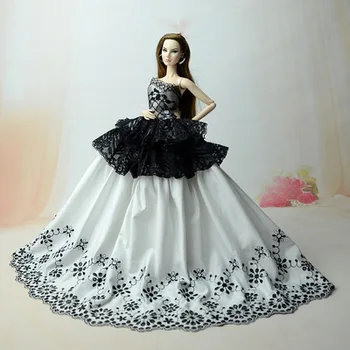 Аксессуары 1/6 BJD, одежда для кукол, Элегантные белые Черные свадебные платья с цветочным рисунком для Барби, наряды, вечернее платье принцессы, игрушки  5