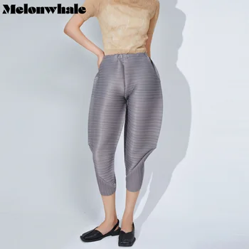 Женские плиссированные брюки-карандаш MelonWhale, однотонные, с эластичной резинкой на талии, свободные, летние Новые модные женские прямые брюки 2023 г.  5