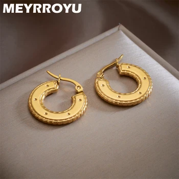 Серьги-кольца из нержавеющей стали MEYRROYU 316L золотого цвета с геометрическим круглым зубчатым венцом для женщин, эффектные ювелирные изделия, подарочная бижутерия, водонепроницаемая  5