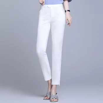 2023 Летние женские брюки, повседневные однотонные весенне-летние хлопковые льняные женские брюки длиной до щиколотки, брюки  4