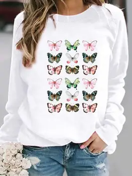 Весенне-осенне-зимние толстовки С капюшоном, Женские повседневные графические свитшоты в стиле акварельной бабочки, женские пуловеры с длинным рукавом, Одежда  5