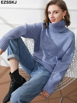 осень-зима, повседневный кашемировый толстый свитер оверсайз, пуловеры, женские 2022, свободная водолазка, женские свитера, джемпер  5
