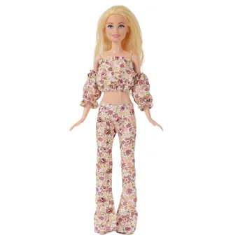 Хаки с цветочным Рисунком и Пышными рукавами 1/6 BJD Одежда для куклы Барби Одежда для Аксессуаров Barbie Топ, Брюки, 11,5 