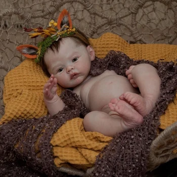 18-дюймовая виниловая кукла-реборн для всего тела, Размер новорожденного Младенца, реальное изображение, Ручная работа, Волосы с корнем, видимые вены  0