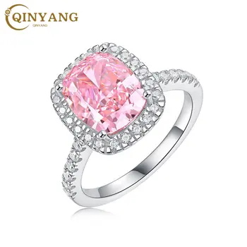 Розовое Углеродистое кольцо 100% Стерлингового серебра S925 Пробы, Роскошные обручальные кольца с лабораторным бриллиантом 8 * 10 мм для женщин, вечерние изысканные ювелирные изделия  5