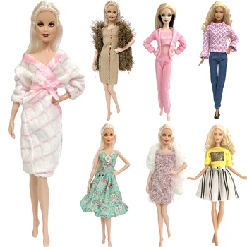 Смешанный стиль, 1 Комплект Модной одежды, Повседневная одежда для куклы Барби, современное платье для девочек, Аксессуары для куклы 1/6 BJD FR, Переодевание JJ  5