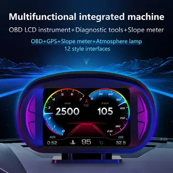 Универсальный автомобильный дисплей, ЖК-дисплей Hud Obd GPS, многофункциональный прибор, Спидометр, Сигнализация о превышении скорости низкого напряжения  4