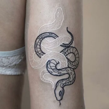 Черно-белая змея, водонепроницаемая татуировка, наклейка на руку, Женская, мужская, поддельная татуировка, Линия Тела питона  10