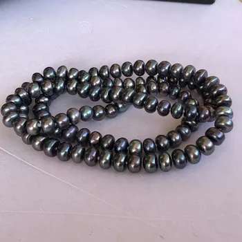 ELEISPL ЮВЕЛИРНЫЕ изделия 70 см Бесконечное ожерелье Павлин Черный пресноводный жемчуг около 8 мм #22000485-7  4