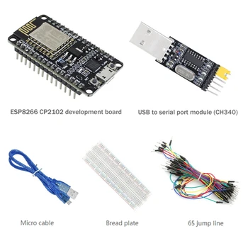 Плата разработки ESP-12E ESP8266 CP2102 + Модуль USB-последовательного порта + Хлебная доска + 65 перемычек + USB-кабель  5