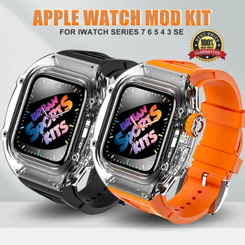 Комплект модификации ICE Transparent Для Apple Watch Band Case 8 7 45 мм 6 5 4 3 44 мм Спортивный ремешок из Фторкаучука для iWatch 6 5 4 SE  10