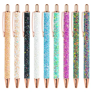 Шариковые ручки с блестящими побрякушками, Блестящие металлические ручки с выдвижными блестками, Необычные ручки для женщин, Расходные материалы, черные чернила, средняя точка 1,0 мм  10