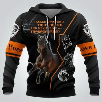 Мужская толстовка с капюшоном American Paint Horse 3D Printed Для мужчин, лошадь Аппалуза, Унисекс, Весенне-Осенний Повседневный Пуловер, Свободная уличная одежда с капюшоном  10