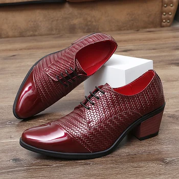 Мужская кожаная обувь, банкетные модельные туфли Для официальных мероприятий, Мужская Деловая Кожаная Обувь, Офисные Красные туфли с острым носком на высоком каблуке  10