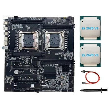 Материнская плата X99 с двумя разъемами LGA2011-3 с поддержкой двух процессоров DDR4 с процессором 2XE5-2620 V3 + Кабель переключения + термопаста  3