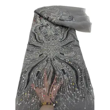 2023 Новейшая Элегантная Высококачественная Роскошная африканская Классическая Тюлевая Кружевная ткань с большим количеством камней Для Свадебного платья NN8938_R  5