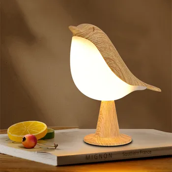 Прикроватная лампа 3 цвета, Креативный сенсорный выключатель, ночники с деревянной птицей, приглушающая яркость, Настольная лампа для чтения в спальне, Декор дома  10