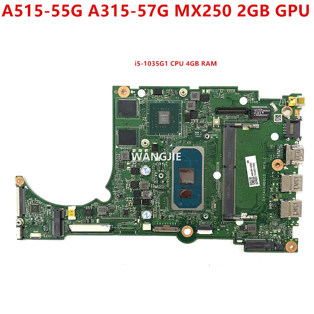NBHZR11002 Для ноутбука Acer Aspire A515-55G A315-57G Материнская плата с процессором i5-1035G1 4 ГБ оперативной памяти MX250 2 ГБ графического процессора DAZAUIMB8C0