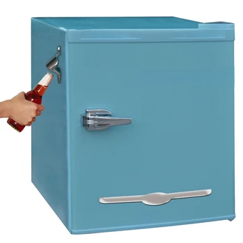 Компактный холодильник в стиле ретро с боковой открывалкой для бутылок EFR176, синий  4