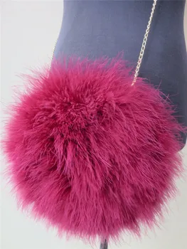 женская сумка из натурального меха страусиных перьев, модная новинка, маленькая упаковка, черный, розовый, 9 цветов, круглая меховая сумка S61  5