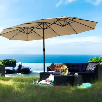 MF Studio 13-футовый Большой Зонт для патио Двухсторонний открытый рыночный зонт Бежевая мебель для патио пляжный зонт  5