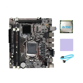 Материнская плата H55 LGA1156 Поддерживает процессор серии I3 530 I5 760 с памятью DDR3 Материнской платы + процессор I5 750 + кабель SATA + Термопластичная прокладка  2