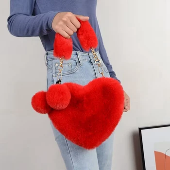 Зимняя Плюшевая Женская сумочка в форме сердца, Милая Модная сумка на цепочке, Женский кошелек-клатч, сумка-мессенджер Love  4