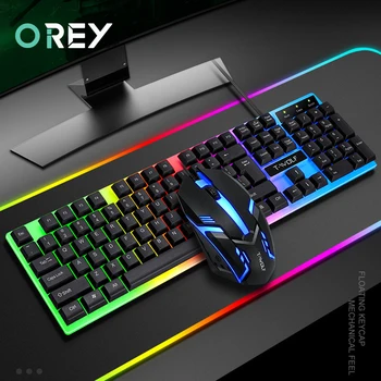RGB Игровая Клавиатура Gamer Keyboard и Мышь С Подсветкой USB 104 Keycaps Проводная Эргономичная Клавиатура Для ПК, Ноутбуков, Мышей  1