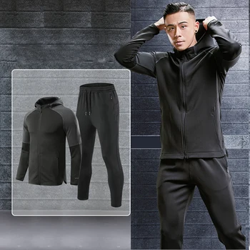 Комплекты мужских спортивных брюк, пальто с капюшоном, толстовки, осенне-зимний костюм для фитнеса и бега из двух предметов, пальто, тренировочные брюки  5