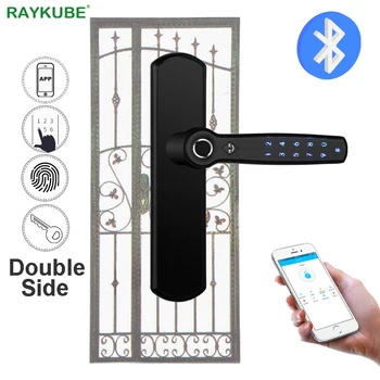 RAYKUBE Умный дверной замок с двойным отпечатком пальца, паролем и приложением Bluetooth TTlock Ручка для полой металлической двери из кованого железа D22  10