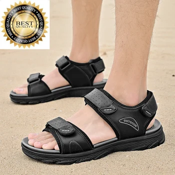 Черные мужские сандалии Сандалии уличные модные летние сандалии 2023 новинки Мужская обувь для водных прогулок Мягкий пляж  3