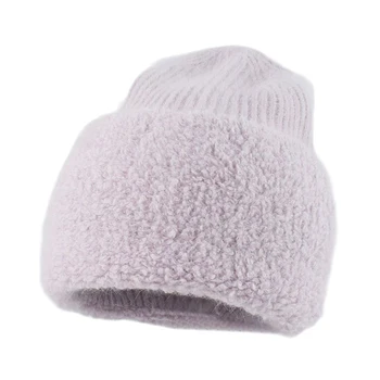 Мягкая теплая зимняя шапка из натурального кроличьего меха, зимние шапки для женщин, модные шерстяные шапочки-бини, женская однотонная шапочка для взрослых  5