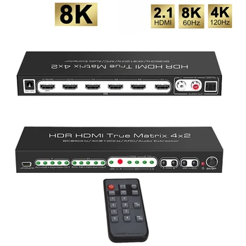 8K60Hz 4X2 HDMI Матричный KVM Переключатель 4 в 2 Выхода HDMI Переключатель Разветвитель HD Видео Переключатель HDMI Матрица для компьютера XBOX STB DVD PS5  10