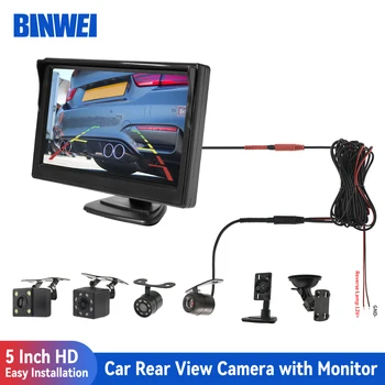 BINWEI 5-дюймовый монитор камеры заднего вида для парковки автомобиля, светодиодная водонепроницаемая камера заднего вида с дисплеем, простая установка  2
