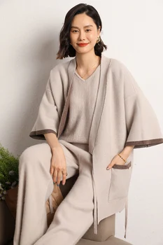 2023 Осенне-зимнее женское Новое Утолщенное кашемировое пальто в японском стиле, кардиган свободного однотонного цвета в японском стиле  5