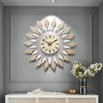 Американские креативные настенные часы гостиная спальня бесшумные модные часы из кованого железа настенное украшение легкое роскошное искусство настенные часы  10