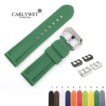 CARLYWET 22-24 мм Чистый Зеленый Белый Черный Коричневый Водонепроницаемый сменный ремешок из силиконовой резины для часов Panerai Luminor  5