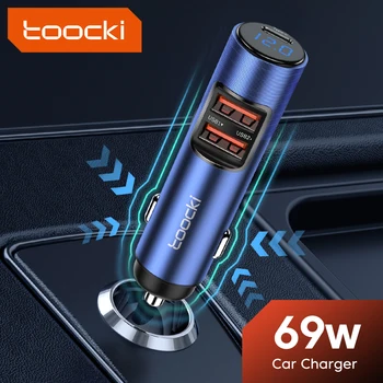 Автомобильное зарядное устройство Toocki69w USB C, Автомобильное Зарядное устройство для телефона С 3 Портами PD, Быстрое Зарядное Устройство для iPhone 14 13 Pro Max Samung Xiaomi Huawei  0