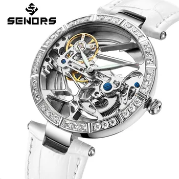 Бренд SENORS, модные механические часы для женщин, повседневные автоматические женские часы, Роскошный кожаный ремешок, Relogios Feminino NEW  5
