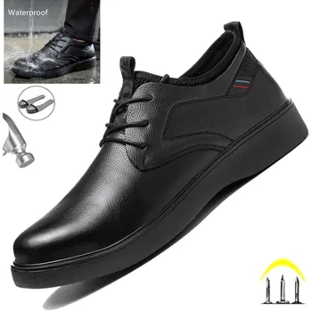 Мужская официальная обувь из натуральной кожи, водонепроницаемая нескользящая кухонная обувь, ботинки с неразрушаемым стальным носком для мужчин, мужская обувь  5