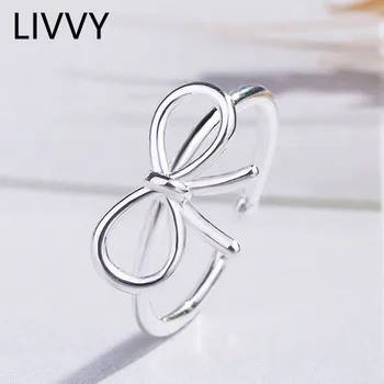LIVVY Серебристый цвет, новое поступление, кольцо с большим бантом, женская мода, простая открытая ручная работа, высококачественная изысканная тенденция 2021 года  1