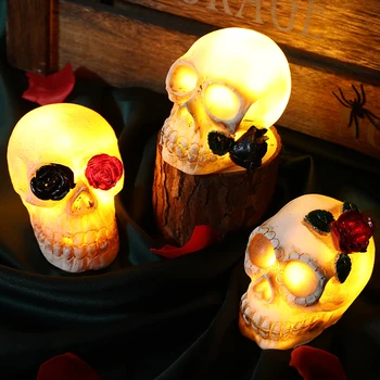 Реквизит для Хэллоуина, голова скелета со светодиодной подсветкой, лампа с черепом ужасов на Хэллоуин, для вечеринки в честь Хэллоуина, украшение для дома, сделай сам  5