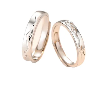 Изысканное кольцо для пары из стерлингового серебра 925 пробы для гор и моря, регулируемые ювелирные изделия, подарок на День рождения  3