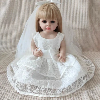 55 СМ Возрожденная Кукла Для Маленьких Девочек, Мягкие Силиконовые Длинные Золотые Волосы, Реалистичная Принцесса, Белое Свадебное Платье Для Малышей, Подарок На День Рождения Для Детей  2